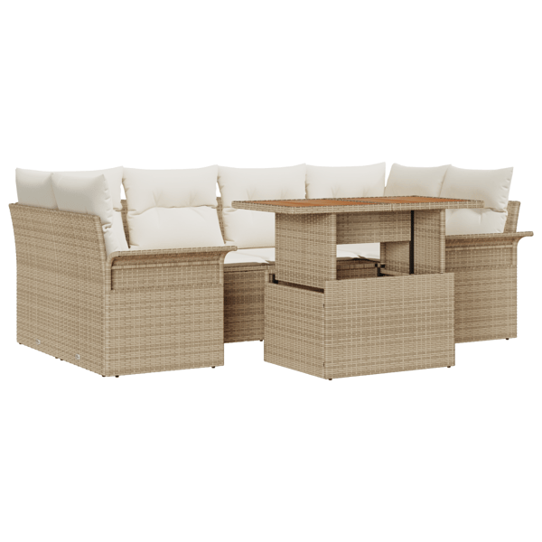 Trädgårdsoffset med lagring 7 pcs Beige Poly rattan