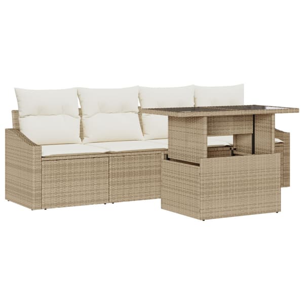 Trädgårdsoffset med lagring 5 pcs Beige Poly rattan