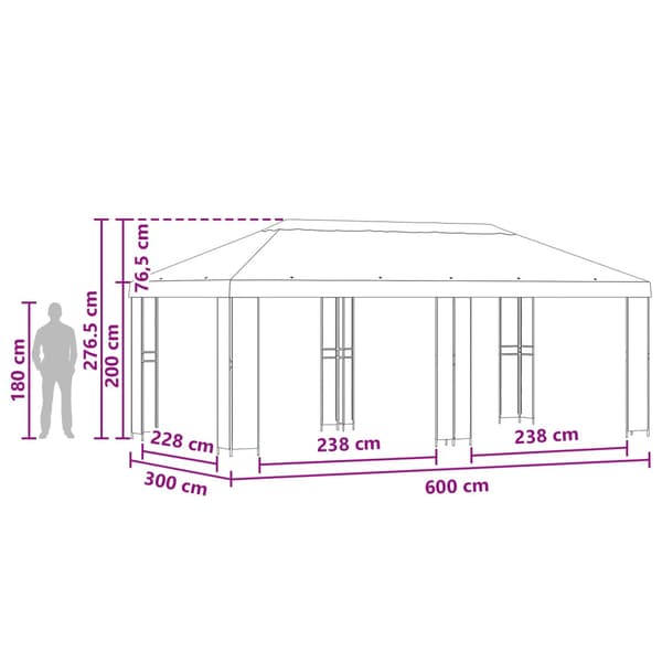 Trädgårdsgazebo 6 x 3 m Brun Polyester och Stål 190