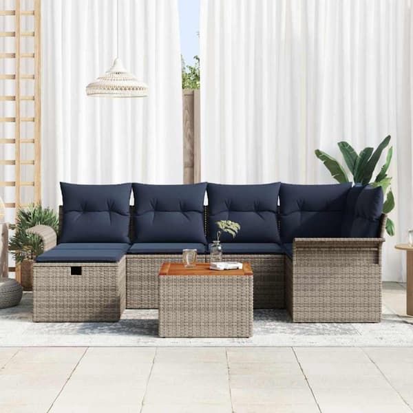Trädgårdsoffset med kudde med lagring 7 pcs Grå Poly rattan