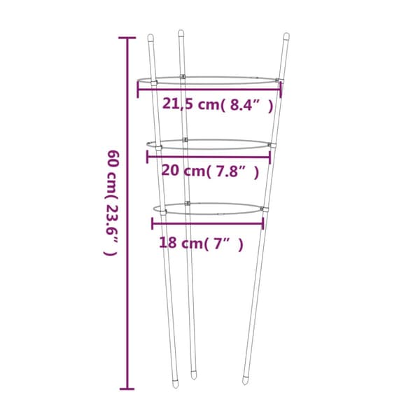 Växtstöd med 3 ringar 5 st grön 60 cm stål