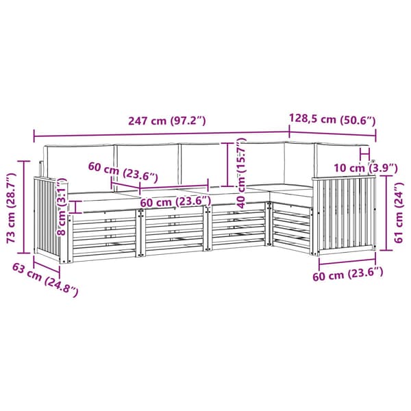 Utomhussoffset 5 pcs Vit och Beige 247 x 128,5 x 73 cm