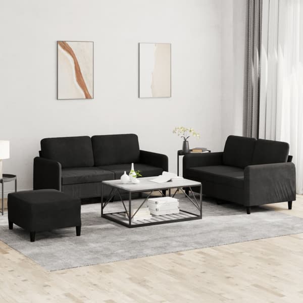 Soffgrupp 3 delar svart sammet