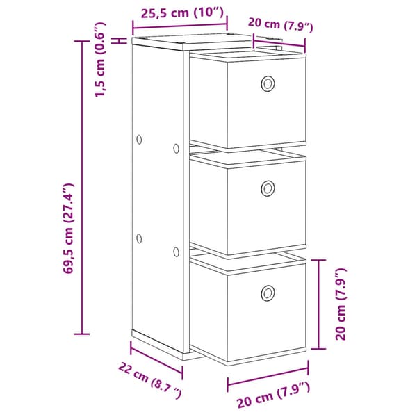 Sideboard med låda Vit 25,5 x 22 x 69,5 cm