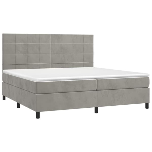 Ramsäng med madrass & LED ljusgrå 200x200 cm sammet