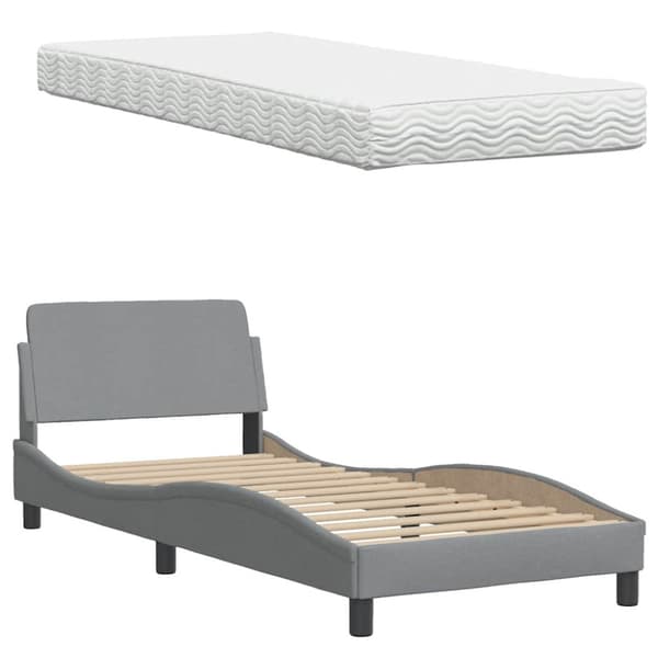 Bed with Mattress Light Grey 90x190 cm Fabric
