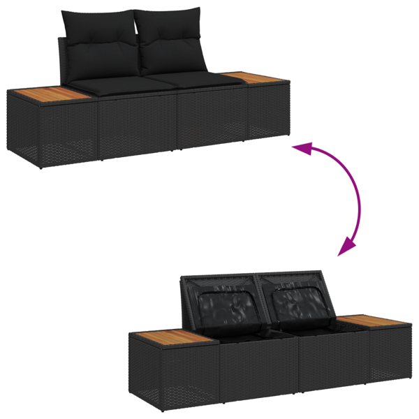 Trädgårdsoffset med lagring 7 pcs Svart Poly rattan