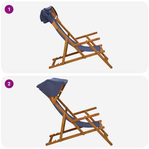 Deck Chair 3 Position Massiv Eukalyptus Trä Blå