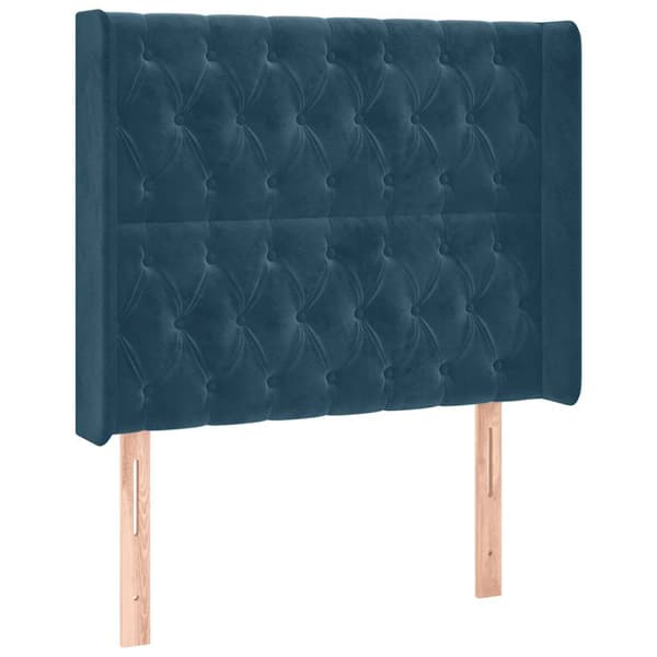Ramsäng med madrass & LED mörkblå 90x200 cm sammet