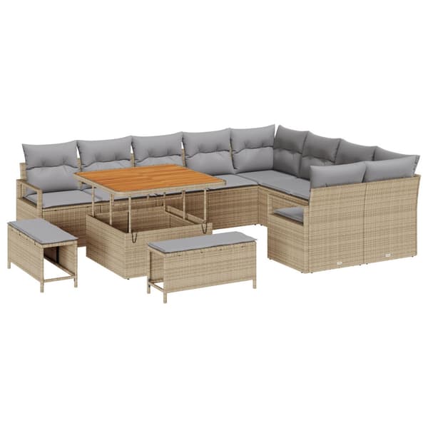 Trädgårdsoffset med kudde 12 pcs Beige konstrotting