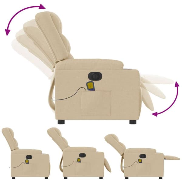 Elektrisk massagefåtölj gräddvit tyg
