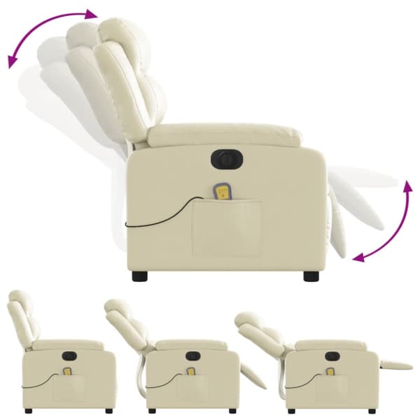 Elektrisk massagefåtölj gräddvit konstläder