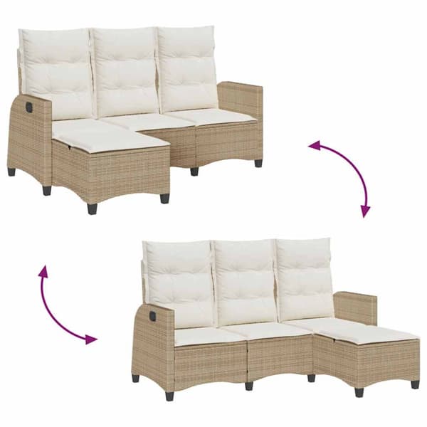 Fällbar trädgårdssoffa med dynor L-formad beige konstrotting