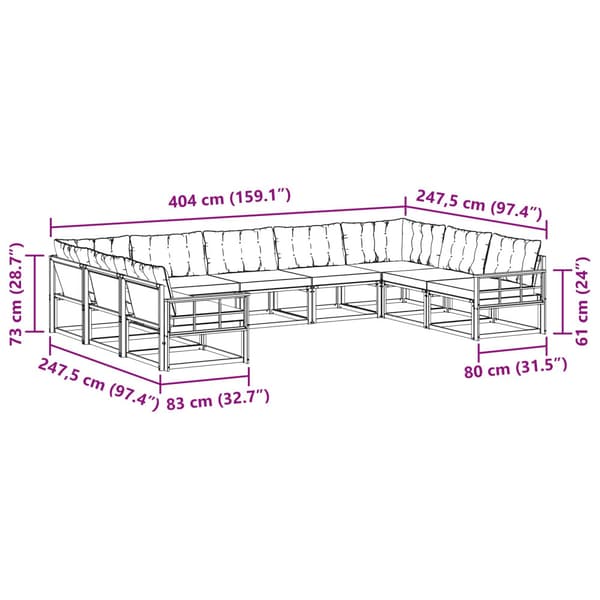 Utomhussoffset med kudde 9 pcs Vit och Beige