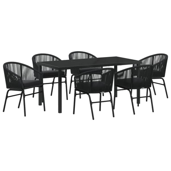 Trädgårdsmöbelset 7 pcs Svart Pulverlackerat stål
