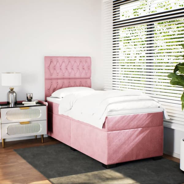 Ramsäng med madrass rosa 100x200 cm sammet