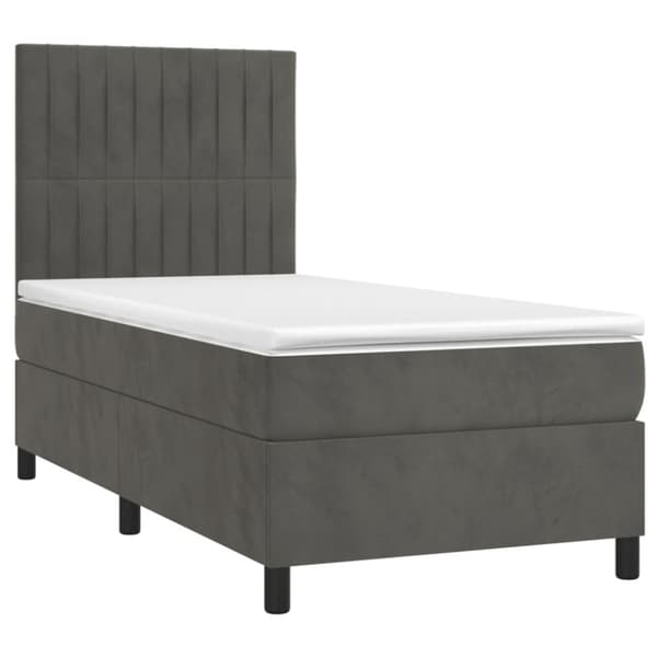 Ramsäng med madrass mörkgrå 90x190 cm sammet