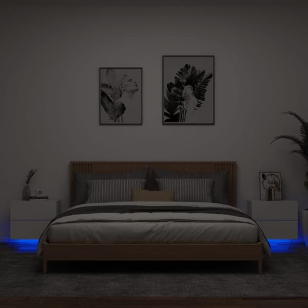Väggmonterade sängbord med LED-lampor 2 st vit