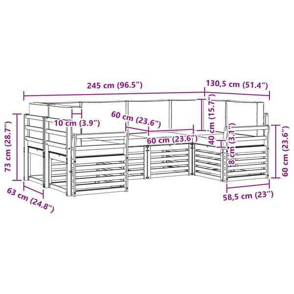 Utomhussoffset 6 pcs Vit och grädde 245 x 130,5 x 73 cm