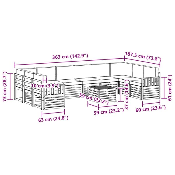 Utomhussoffset 8 pcs Vit och grädde 59 x 59 x 37 cm Polyester