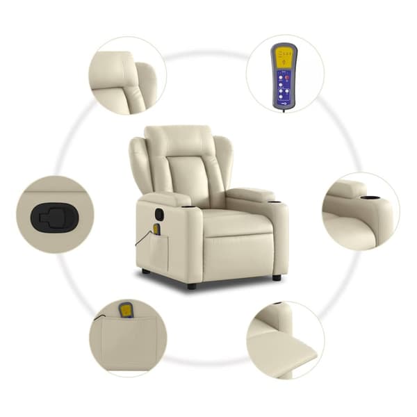 Massagefåtölj krämfärgad konstläder