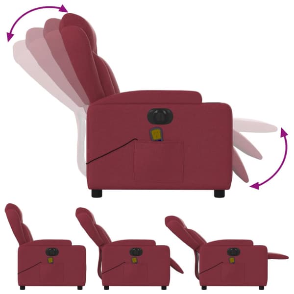 Elektrisk massagefåtölj vinröd tyg