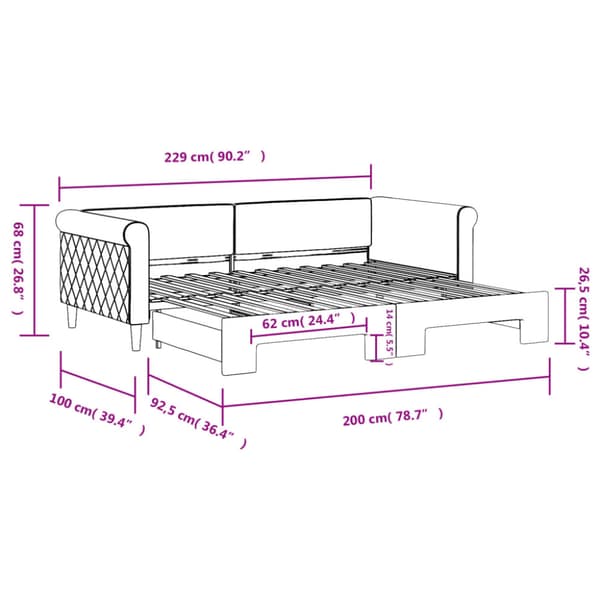 Dagbädd utdragbar mörkgrå 90x200 cm sammet