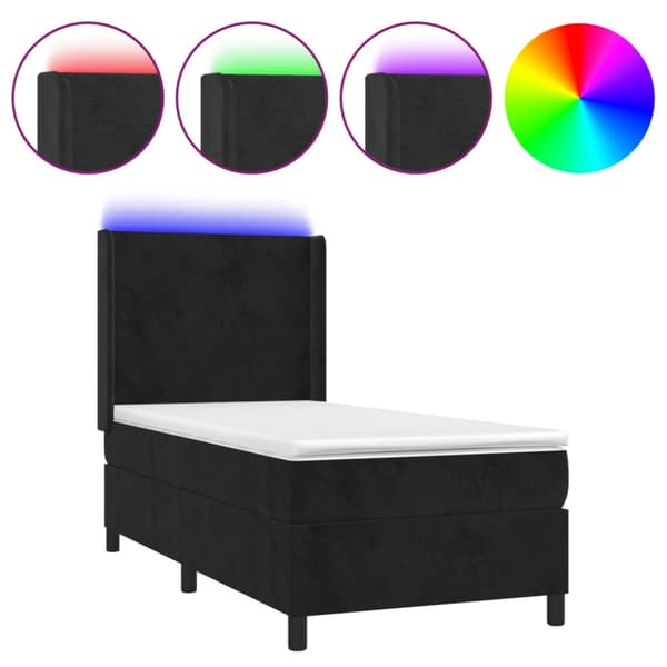 Ramsäng med madrass & LED svart 80x200 cm sammet