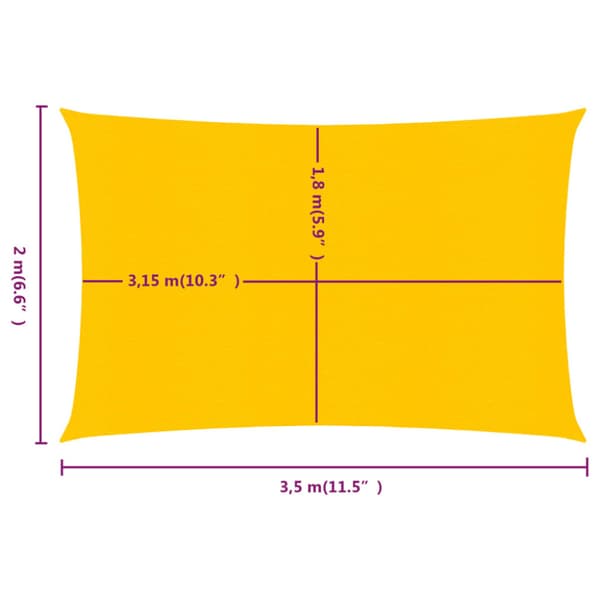 Solsegel 160 g/m² rektangulär gul 2x3,5 m HDPE