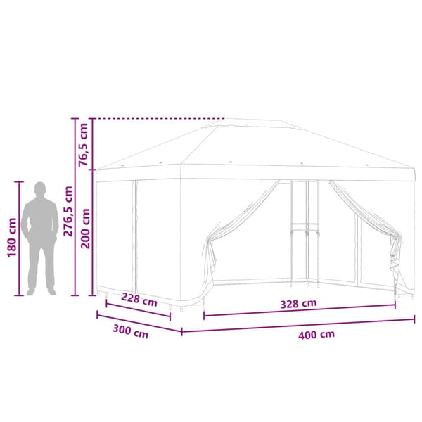 Trädgårdsgazebo med sidoväggar 4 × 3 m Blå Polyester och Stål