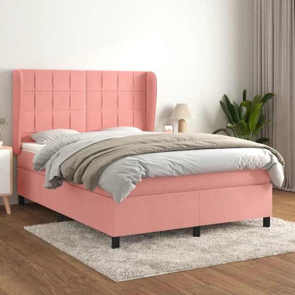 Ramsäng med madrass rosa 140x190 cm sammet