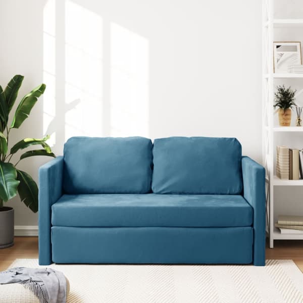 Golvbäddsoffa 2-i-1 blå 122x204x55 cm sammet
