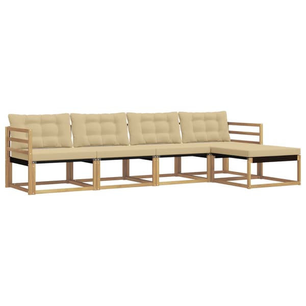 Utomhussoffset med kudde 5 pcs Vit och Beige
