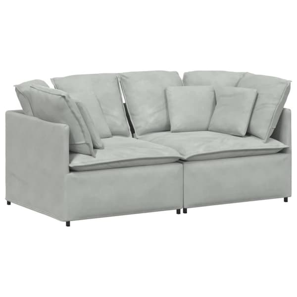 Modulsoffa med dynor sammet ljusgrå