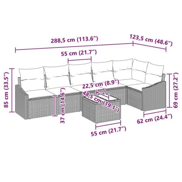 Soffset med kudde 7 pcs Beige konstrotting