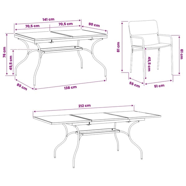 Trädgårdsmöbelset 9 pcs Antracit Stål