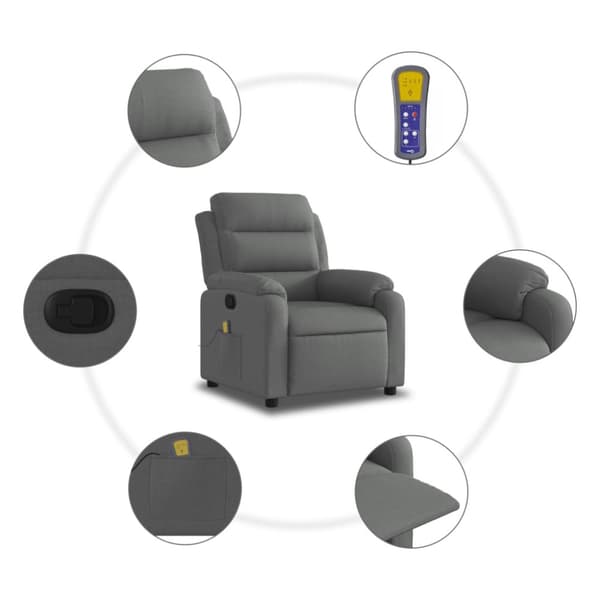 Massagefåtölj mörkgrå tyg
