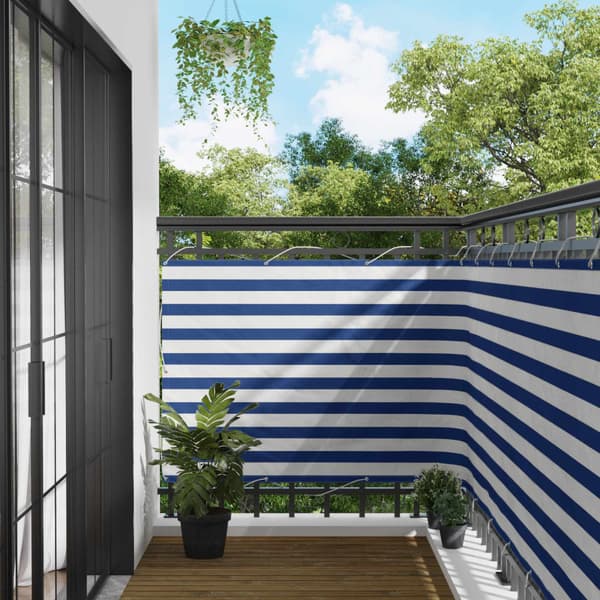 Balkong Skärm 110 x 700 cm Oxford Tyg Rektangulär Blå och Vit