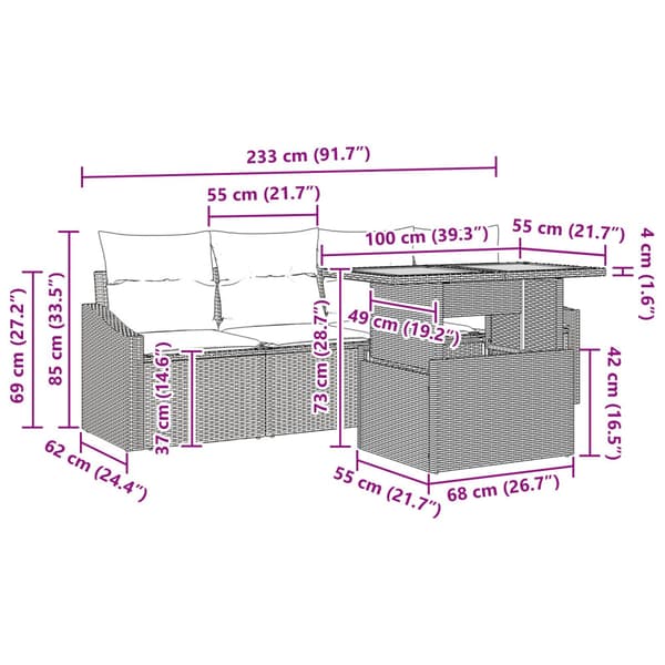 Trädgårdsoffset med kudde 5 pcs Beige Poly rattan