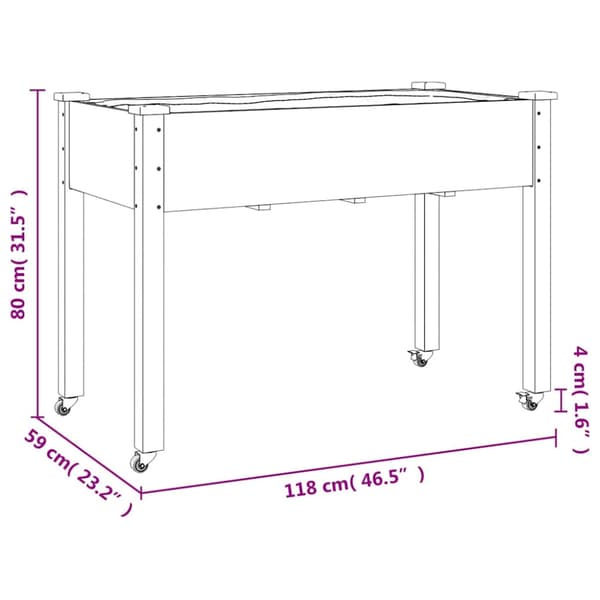 Odlingslåda på hjul med foder grå 118x59x80 cm massivt granträ
