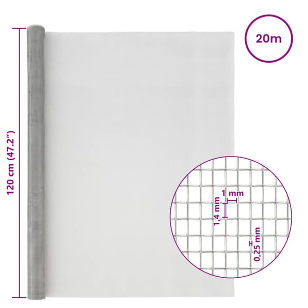 Nätduk 120 x 2000 cm 18 Mesh Rostfritt stål 201 Silver