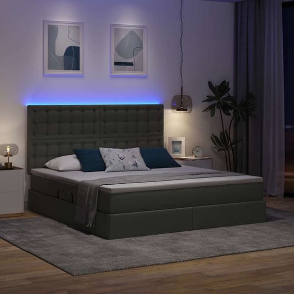 Förvaringssäng med LED med led Mörkgrå 160 x 200 cm Polyester