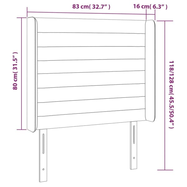 Sänggavel LED gräddvit 83x16x118/128 cm tyg