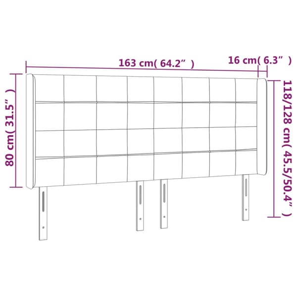 Sänggavel LED blå 163x16x118/128 cm tyg