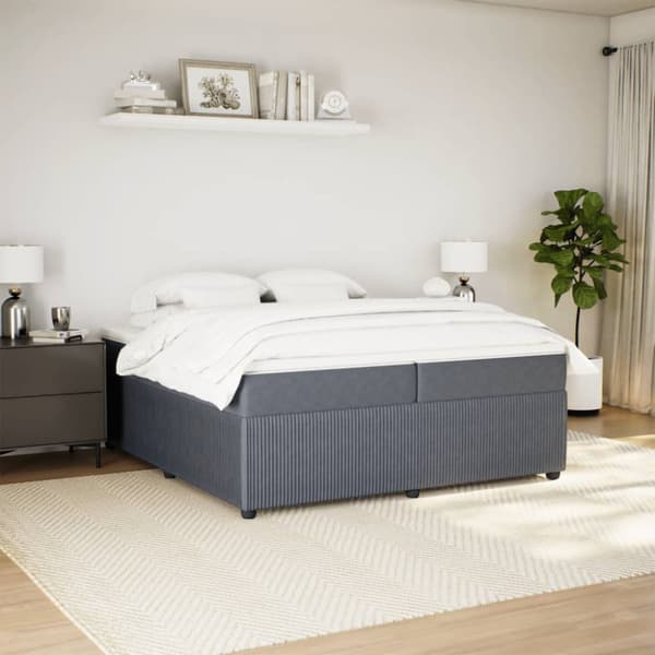 Ramsäng med madrass mörkgrå 200x200 cm sammet