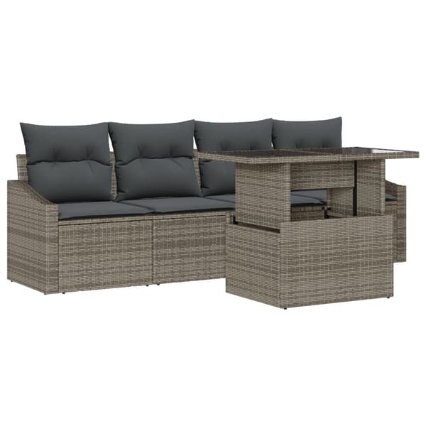 Trädgårdsoffset med lagring 5 pcs Grå Poly rattan