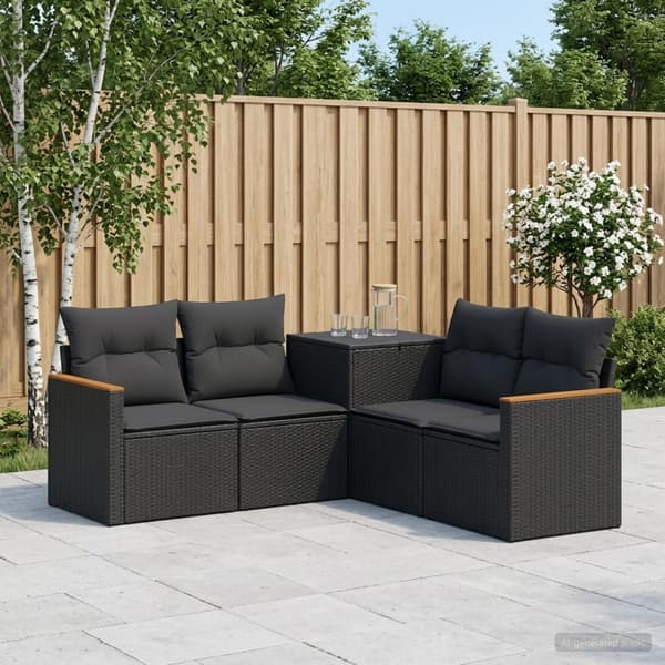 Soffset 5 st Svart Poly Rattan och stål