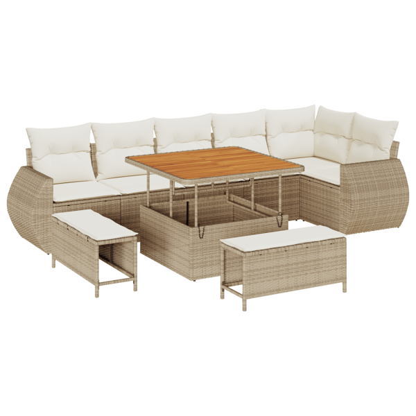 Trädgårdsoffset 9 pcs Beige konstrotting