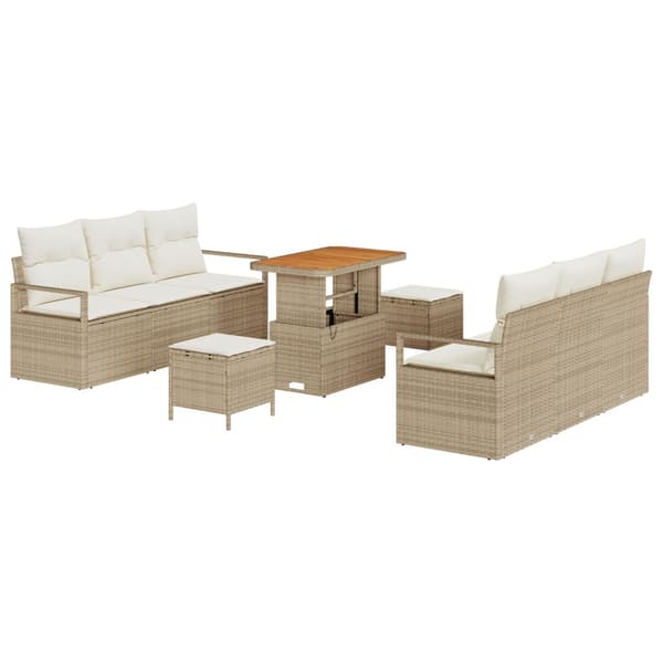 Trädgårdsoffset med lagring 9 pcs Beige Poly rattan