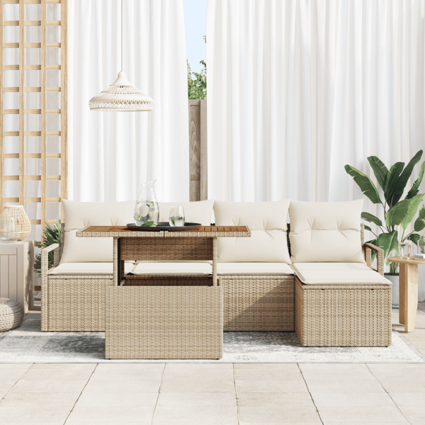 Trädgårdsoffset med lagring 6 pcs Beige Poly rattan